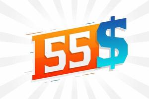 55 Dollar currency vector text symbol. 55 USD United States Dollar American Money stock vector