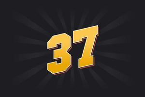 Number 37 vector font alphabet. Yellow 37 number with black background