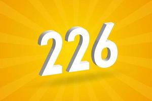 3D 226 number font alphabet. White 3D Number 226 with yellow background vector