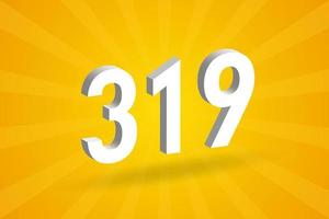 3D 319 number font alphabet. White 3D Number 319 with yellow background vector