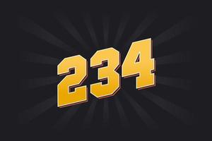 Number 234 vector font alphabet. Yellow 234 number with black background