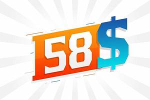 58 Dollar currency vector text symbol. 58 USD United States Dollar American Money stock vector