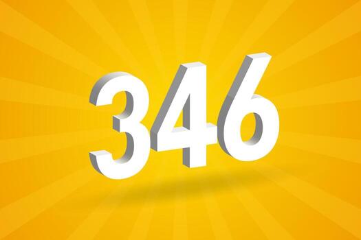3D 346 number font alphabet. White 3D Number 346 with yellow background vector