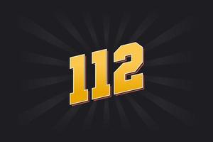 Number 112 vector font alphabet. Yellow 112 number with black background