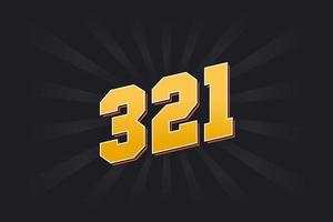 Number 321 vector font alphabet. Yellow 321 number with black background