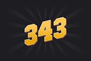 Number 343 vector font alphabet. Yellow 343 number with black background