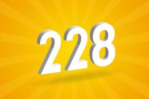 3D 228 number font alphabet. White 3D Number 228 with yellow background vector