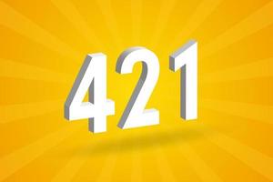 3D 421 number font alphabet. White 3D Number 421 with yellow background vector