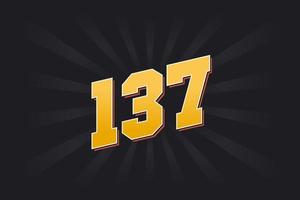 Number 137 vector font alphabet. Yellow 137 number with black background