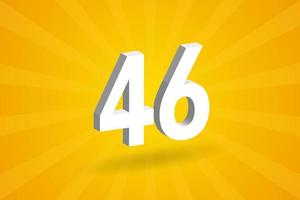 3D 46 number font alphabet. White 3D Number 46 with yellow background vector