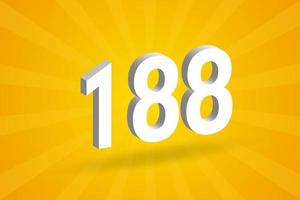 3D 188 number font alphabet. White 3D Number 188 with yellow background vector