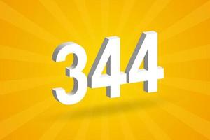 3D 344 number font alphabet. White 3D Number 344 with yellow background vector