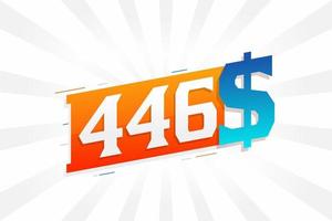 Símbolo de texto vectorial de moneda de 446 dólares. 446 usd dólar de los estados unidos vector de stock de dinero americano