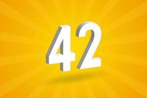 3D 42 number font alphabet. White 3D Number 42 with yellow background vector