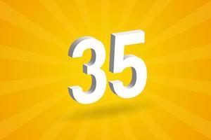 3D 35 number font alphabet. White 3D Number 35 with yellow background vector