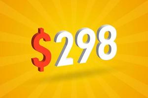 298 USD 3D text symbol. 298 United State Dollar 3D with yellow background American Money stock vector