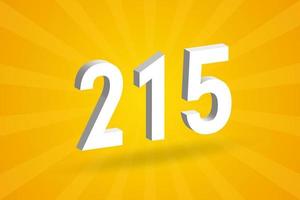 3D 215 number font alphabet. White 3D Number 215 with yellow background vector