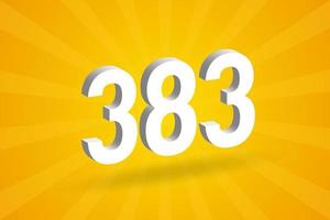 3D 383 number font alphabet. White 3D Number 383 with yellow background vector