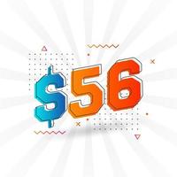 56 Dollar currency vector text symbol. 56 USD United States Dollar American Money stock vector