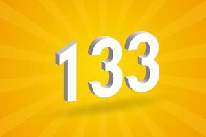 3D 133 number font alphabet. White 3D Number 133 with yellow background vector