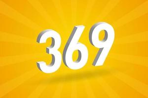 3D 369 number font alphabet. White 3D Number 369 with yellow background vector