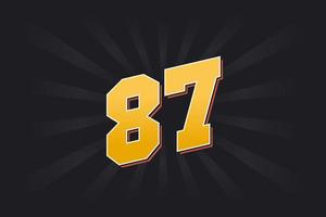 Number 87 vector font alphabet. Yellow 87 number with black background