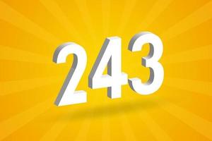 3D 243 number font alphabet. White 3D Number 243 with yellow background vector