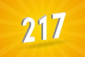 3D 217 number font alphabet. White 3D Number 217 with yellow background vector