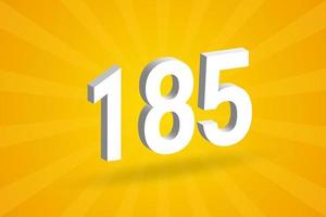 3D 185 number font alphabet. White 3D Number 185 with yellow background vector