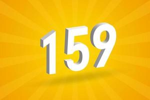 3D 159 number font alphabet. White 3D Number 159 with yellow background vector