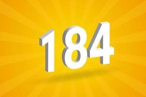 3D 184 number font alphabet. White 3D Number 184 with yellow background vector