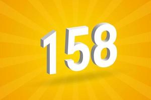 3D 158 number font alphabet. White 3D Number 158 with yellow background vector