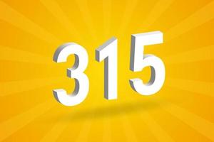 3D 315 number font alphabet. White 3D Number 315 with yellow background vector
