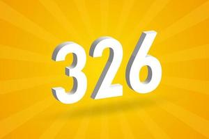 3D 326 number font alphabet. White 3D Number 326 with yellow background vector