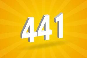 3D 441 number font alphabet. White 3D Number 441 with yellow background vector