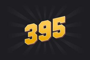 Number 395 vector font alphabet. Yellow 395 number with black background