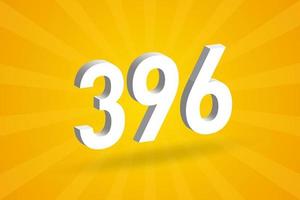 3D 396 number font alphabet. White 3D Number 396 with yellow background vector