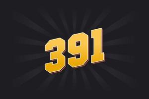 Number 391 vector font alphabet. Yellow 391 number with black background