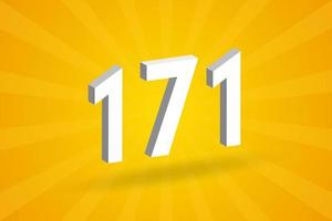 3D 171 number font alphabet. White 3D Number 171 with yellow background vector