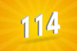 3D 114 number font alphabet. White 3D Number 114 with yellow background vector