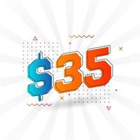Símbolo de texto vectorial de moneda de 35 dólares. 35 usd dólar de los estados unidos dinero americano stock vector