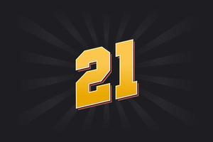 Number 21 vector font alphabet. Yellow 21 number with black background