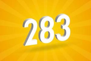 3D 283 number font alphabet. White 3D Number 283 with yellow background vector