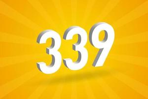 3D 339 number font alphabet. White 3D Number 339 with yellow background vector