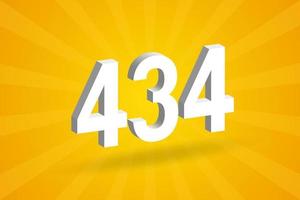 3D 434 number font alphabet. White 3D Number 434 with yellow background vector