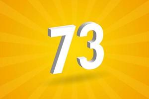 3D 73 number font alphabet. White 3D Number 73 with yellow background vector