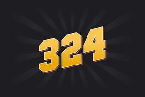 Number 324 vector font alphabet. Yellow 324 number with black background