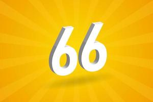 Alfabeto de fuente de número 3d 66. blanco 3d número 66 con fondo amarillo vector