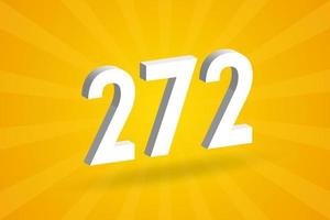 3D 272 number font alphabet. White 3D Number 272 with yellow background vector