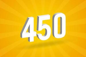 3D 450 number font alphabet. White 3D Number 450 with yellow background vector